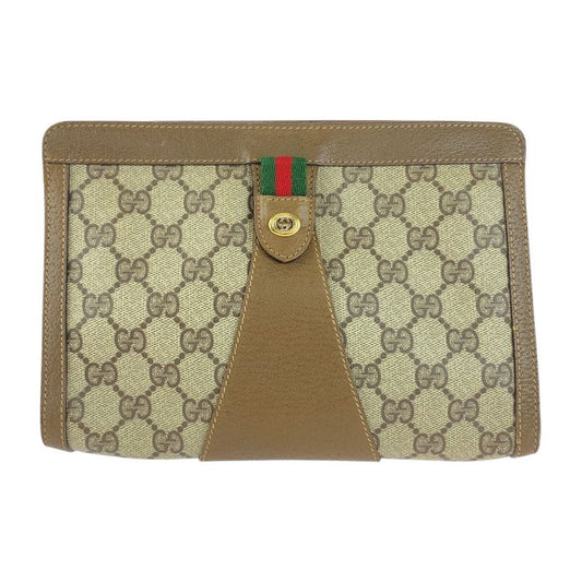 Gucci Vintage Old Gucci Sherry Line Brown GG Supreme Canvas Clutch Bag Second
