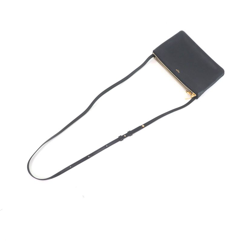 Celine 19203 Trio Small Smooth Lamb Skin Shoulder Bag Black Gold Hardware