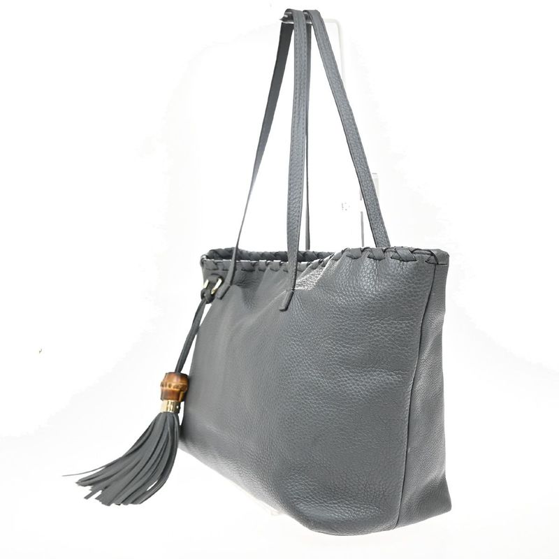 Gucci Shoulder Tote Bag Bamboo Tassel Leather Gray 38ka912