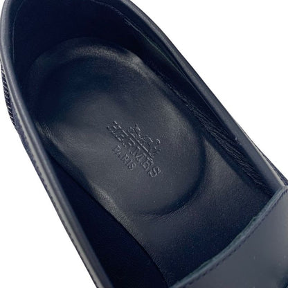 Hermes Royale Loafers Leather Shoes Denim Navy Silver Hhardware Fringe