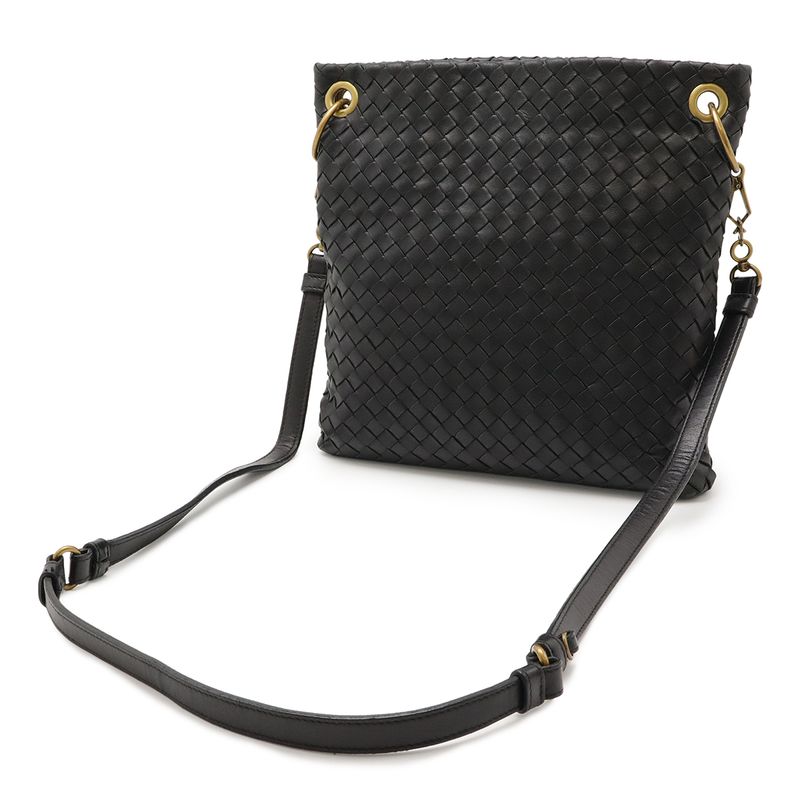 Bottega Veneta Intrecciato Shoulder Bag Crossbody Leather Black 179330