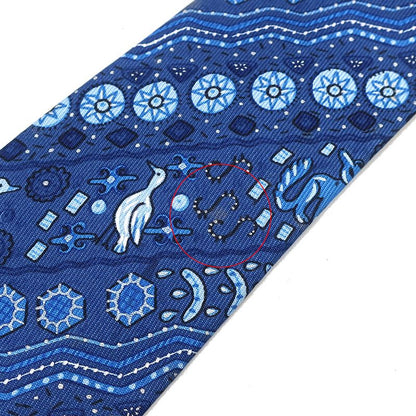 Hermes Necktie All Over Pattern 9cm (3.54in) Silk Blue