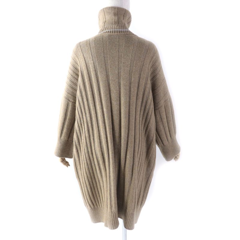 Hermes 100% Cashmere Worn On Runway Oversized Turtleneck Knit Dress Brown 34