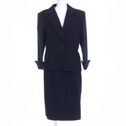 Christian DIOR Vintage 100% Wool Jacquard Jacket/tight Skirt Setup Dark Navy 13