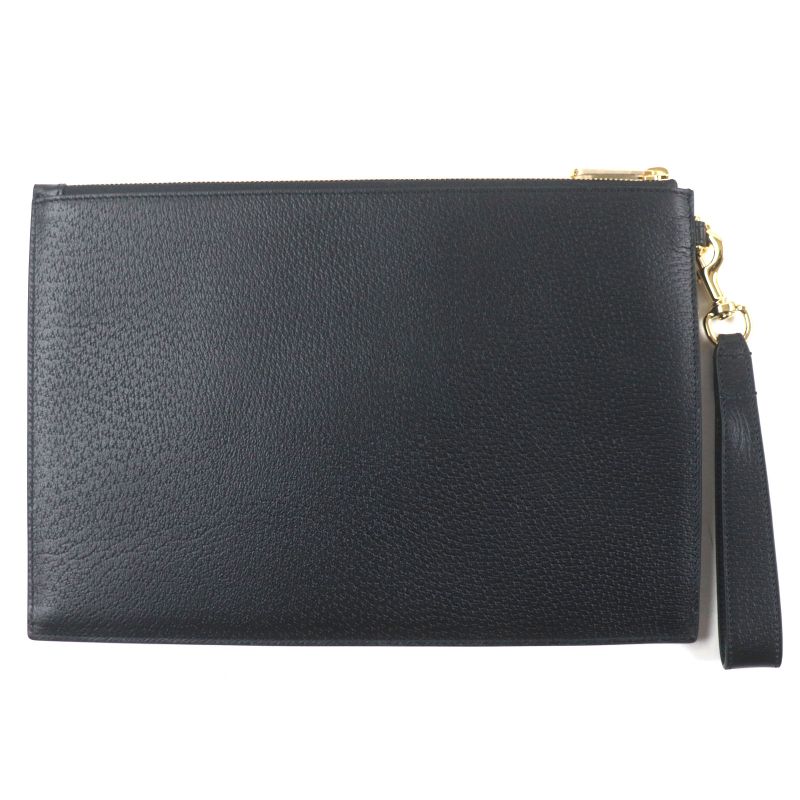 Gucci 700524 Leather Clutch Bag With Horsebit Strap Black Gold Hardware