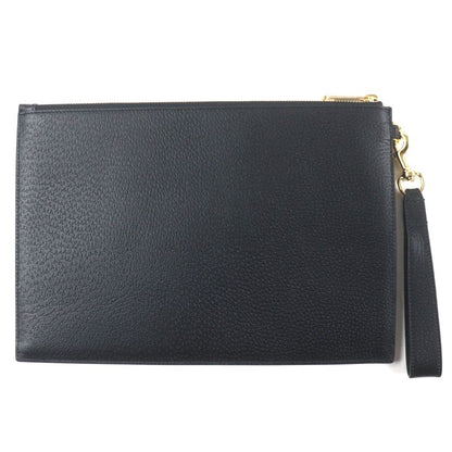 Gucci 700524 Leather Clutch Bag With Horsebit Strap Black Gold Hardware