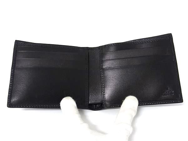 Gucci 233100 Interlocking G Leather Fold Wallet Men's Black Bk9579