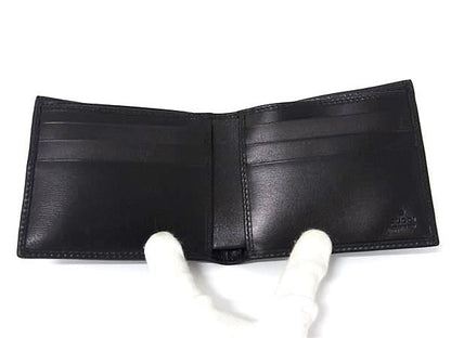 Gucci 233100 Interlocking G Leather Fold Wallet Men's Black Bk9579