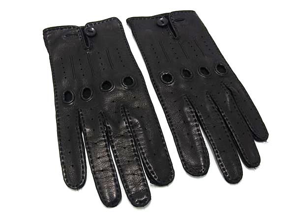 Hermes Lambskin Gloves Winter Gear Size 7 1/2 Women's Black Fr2055