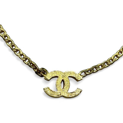 Chanel 3312 Engraved 70s Vintage Rhinestone Coco Mark Necklace Women's Gold