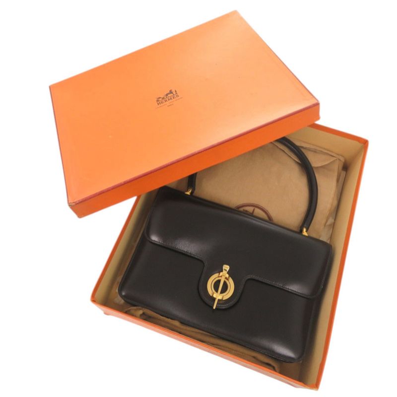 Hermes Vintage Leather Black Handbag Black 1126 Hermes