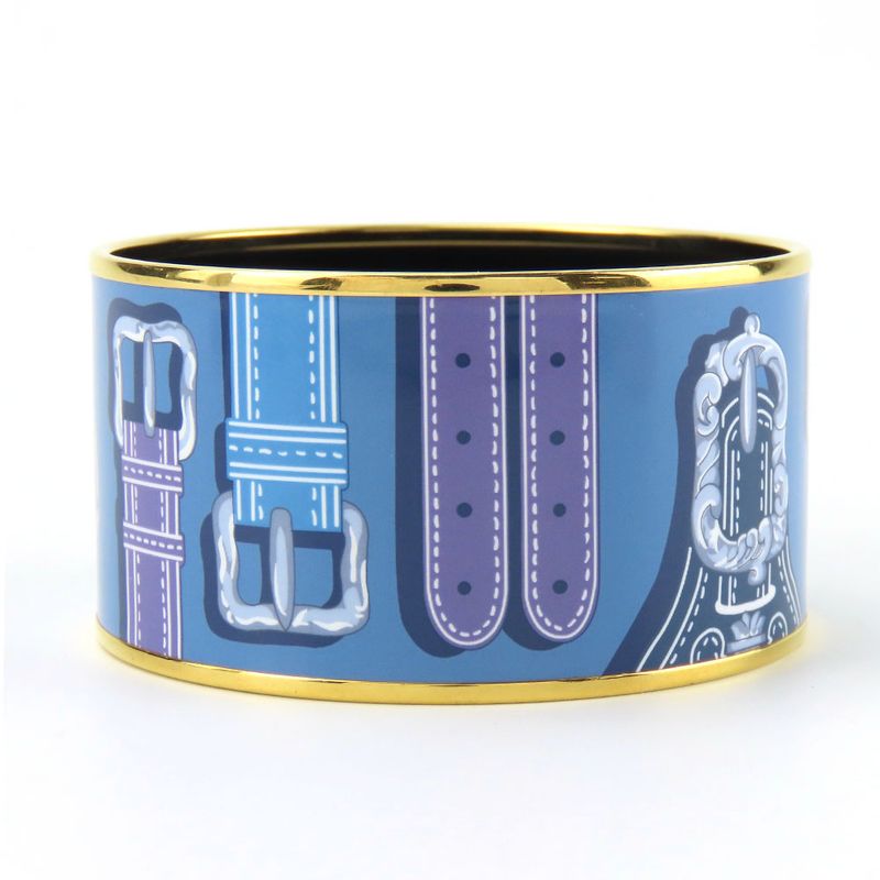 Hermes Bracelet Emile TGM Metal Cloisonne Blue Multicolor Gold Hardware Bangle
