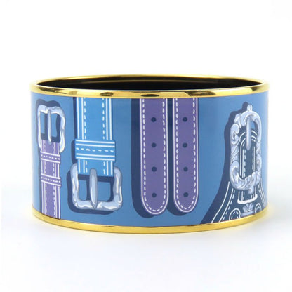 Hermes Bracelet Emile TGM Metal Cloisonne Blue Multicolor Gold Hardware Bangle