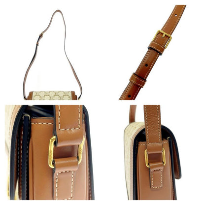 Celine Calf Triomphe Canvas Teen Shoulder Bag White 408594 Shoulder Bag