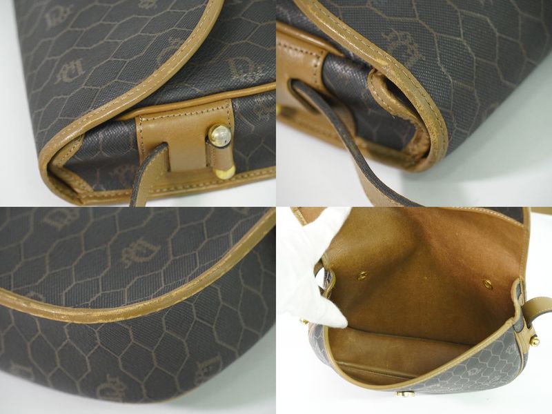 Authentic Christian DIOR Honeycomb Pattern Shoulder Bag Pochette PVC Black