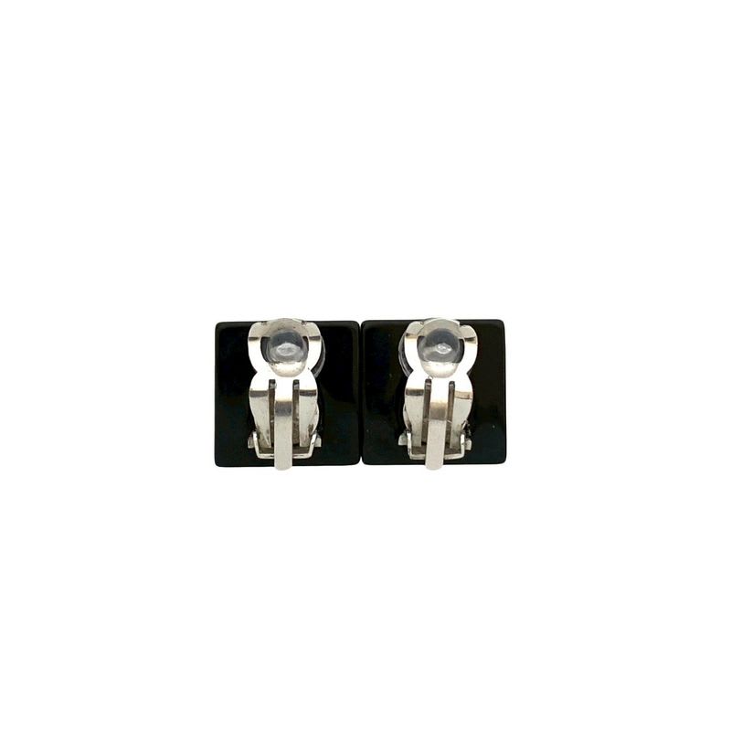 Chanel Coco Mark Rhinestone Square Earrings Ear Cuff Accessory 06P