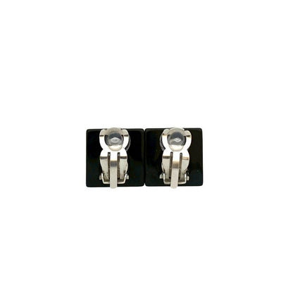 Chanel Coco Mark Rhinestone Square Earrings Ear Cuff Accessory 06P