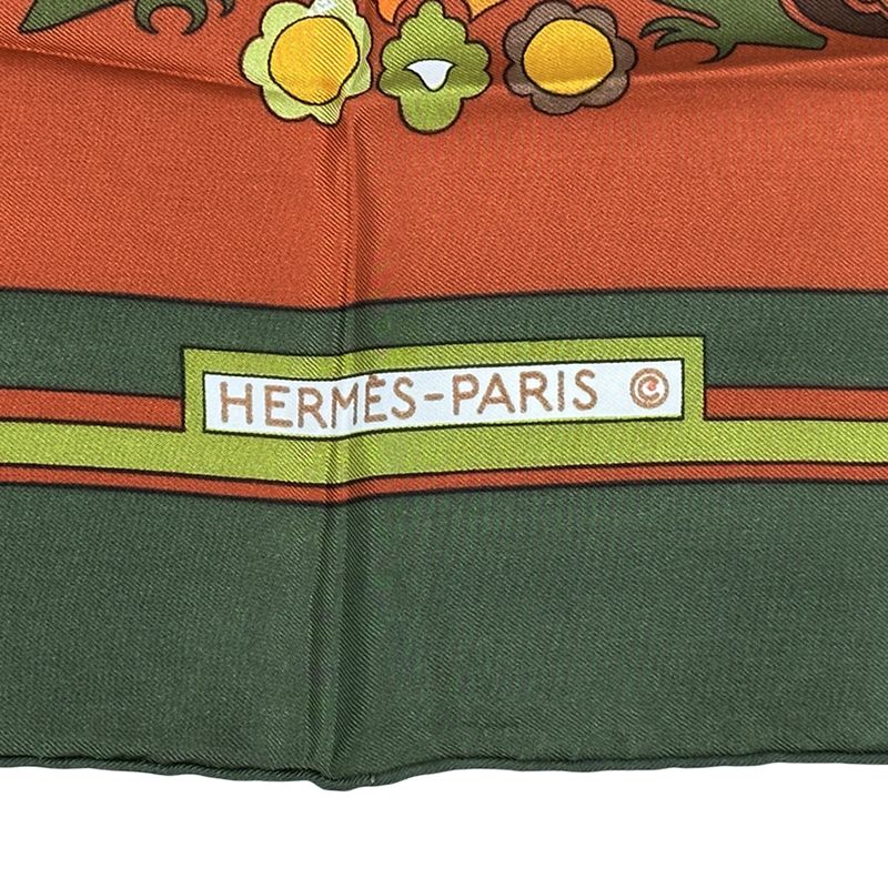 Hermes Scarf Carré 90 Tally-ho Women's Branded Silk Green Red Greenish Animal
