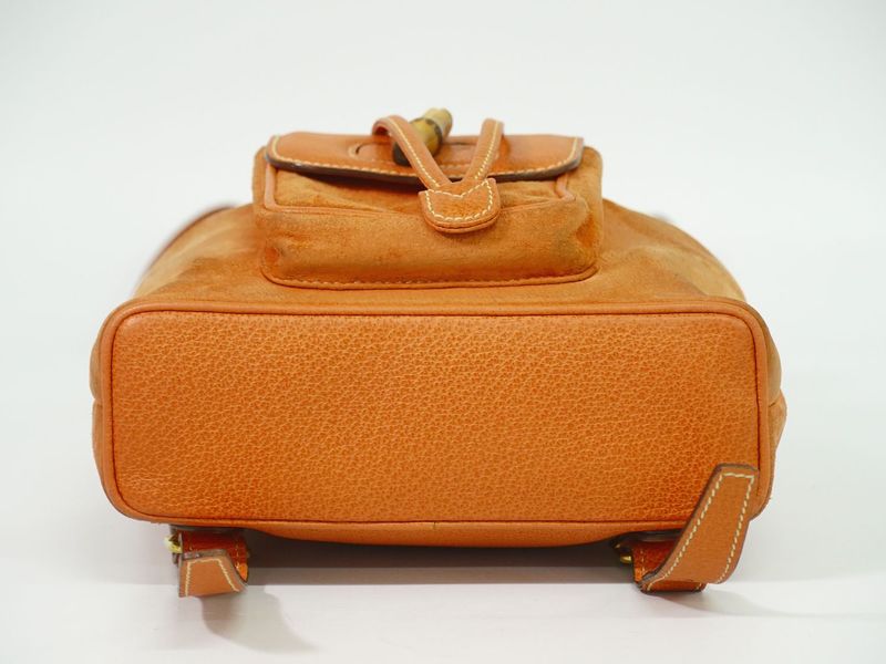 Authentic Gucci Bamboo Backpack Sac Backpack Suede Leather Orange Bamboo Bag