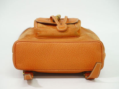 Authentic Gucci Bamboo Backpack Sac Backpack Suede Leather Orange Bamboo Bag