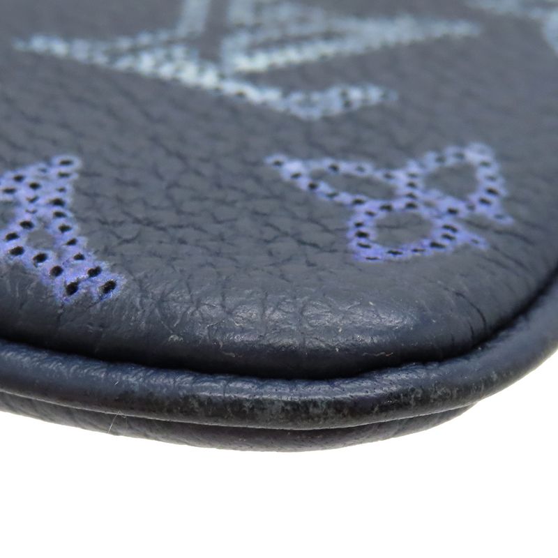 Louis Vuitton Coin Case Pochette Cles Monogram Mahina Navy Silver Hardware Navy