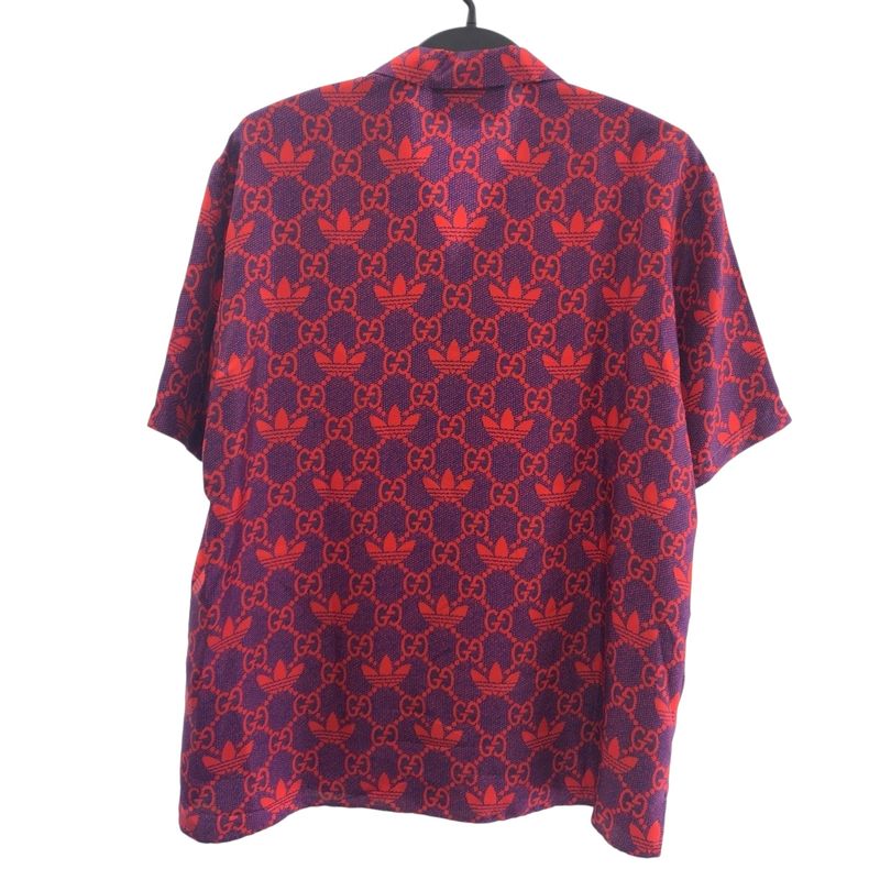 Gucci Adidas Collaboration Size 50 Red Purple Silk 691522 Short Sleeve Shirt