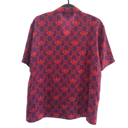Gucci Adidas Collaboration Size 50 Red Purple Silk 691522 Short Sleeve Shirt