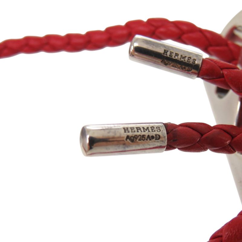 Hermes Silver 925 Leather Silver Hardware Red Bracelet 1125 Hermes