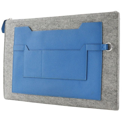 Hermes Toudou 37 Felt And Vaux Epson Blue Zanzibar Blue/gray A Unisex Clutch Bag