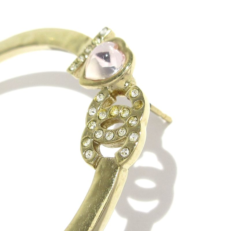 Chanel Earrings Gold X Pink Heart / Coco / Rhinestone / Hoop