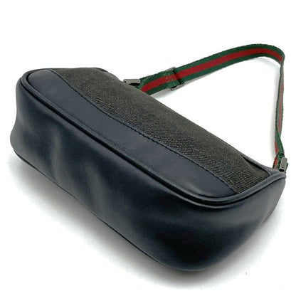 Gucci 92821 Pouch Mini Handbag Black Canvas Leather Sherry Ladies Men Fashion