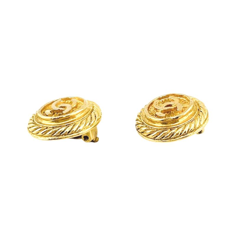 Chanel Vintage Large Earrings Coco Mark Earrings Chanel Gold