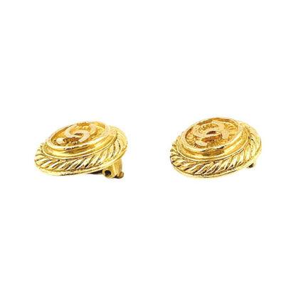 Chanel Vintage Large Earrings Coco Mark Earrings Chanel Gold