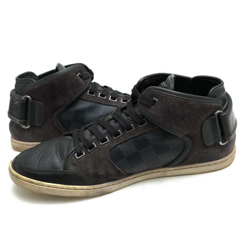 Louis Vuitton Shoes Sneakers Shoes High Cut Men PVC Leather Gray Damier Graphite