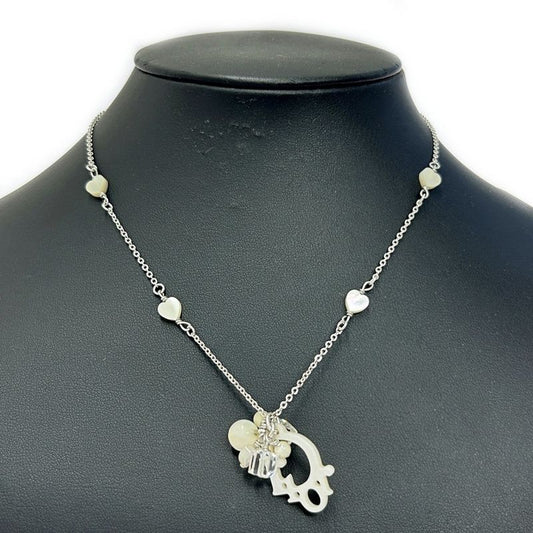 Christian Dior Metal Dior Logo Shell Heart Necklace Women Silver 343594 Necklace