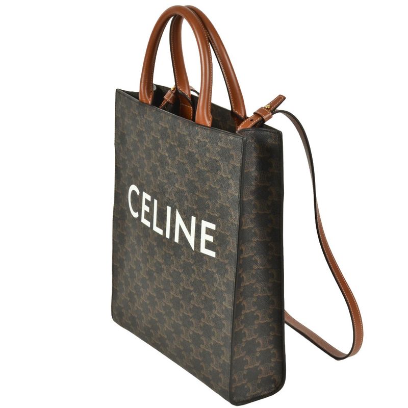 Celine Bertiocar Cabas Tote Bag 2WAY PVC Coated Canvas Leather Shoulder Logo