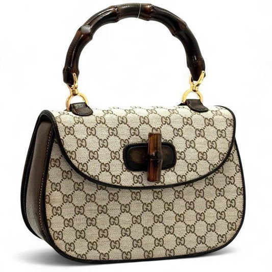 Gucci GG Bamboo 1947 Vintage Sherry Bag Purse Tan Brown Leather Handle