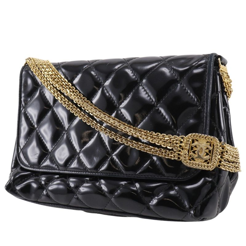 Chanel Chain Shoulder Matelasse Chain With Coco Mark Enamel Black Ladies
