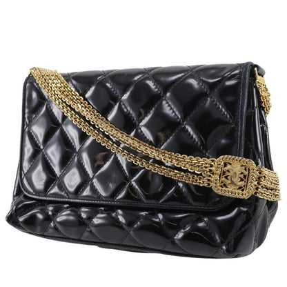 Chanel Chain Shoulder Matelasse Chain With Coco Mark Enamel Black Ladies