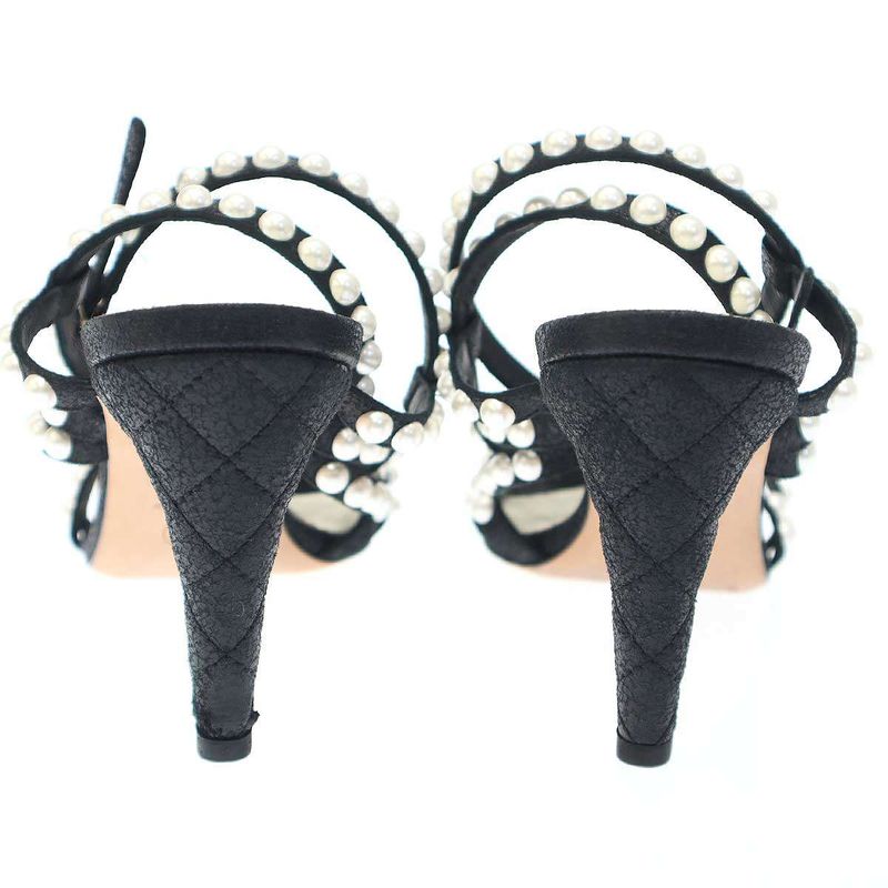 Chanel Multi-Strap Matelasse Pearl Sandals Black 37 1 2c