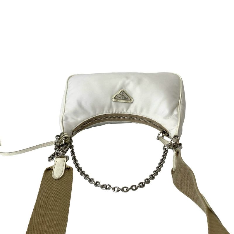 Prada Re Edition Triangle Logo Hardware Nylon Saffiano Leather 2-Way Chain Semi