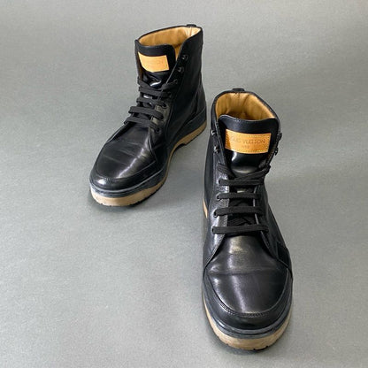 Louis Vuitton LV Logo Lace Up Boots Shoes 7 Black Leather