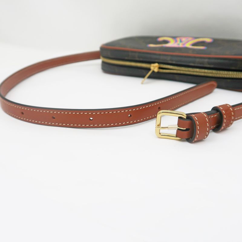 Celine Mini Camera Triomphe Shoulder Bag Pouch Bag Brown Multicolor -