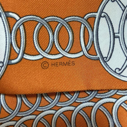 Hermes Scarf Twillie 063777s 06 Orange White And Light Gray Ribbon Scarf / LIFT