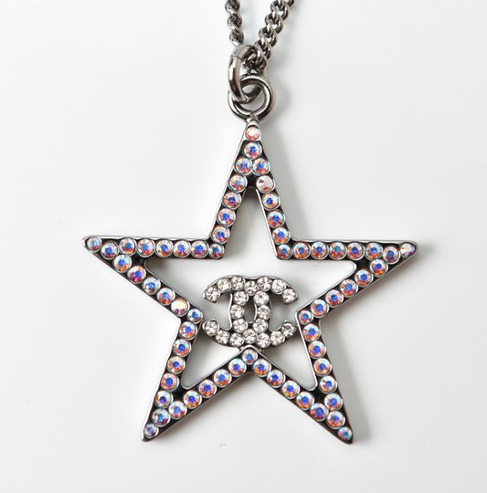 Chanel Necklace Pendant Chanel Star Motif Coco Mark CC Chrome Silver Rhinestone