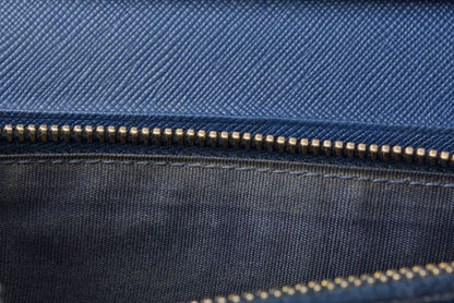 Prada Long Wallet With Pass Case 1mh132 Blue Saffiano Shape Pressed Leather