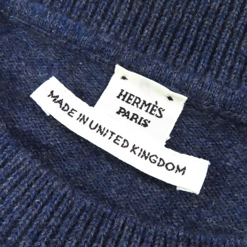 Hermes 24AW 2604d1 100% Cashmere H Lift Long Sleeve Knitted Sweater In Navy 40