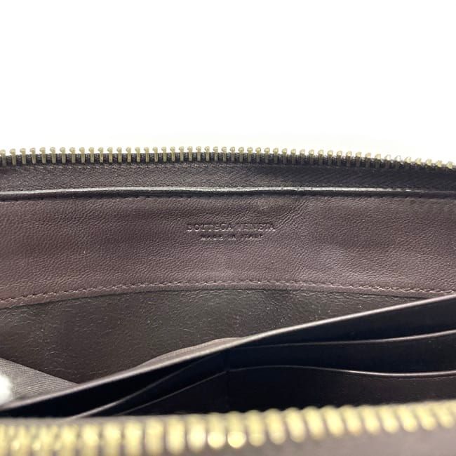 Bottega Veneta Round Zipper Long Wallet Brown Intrecciato