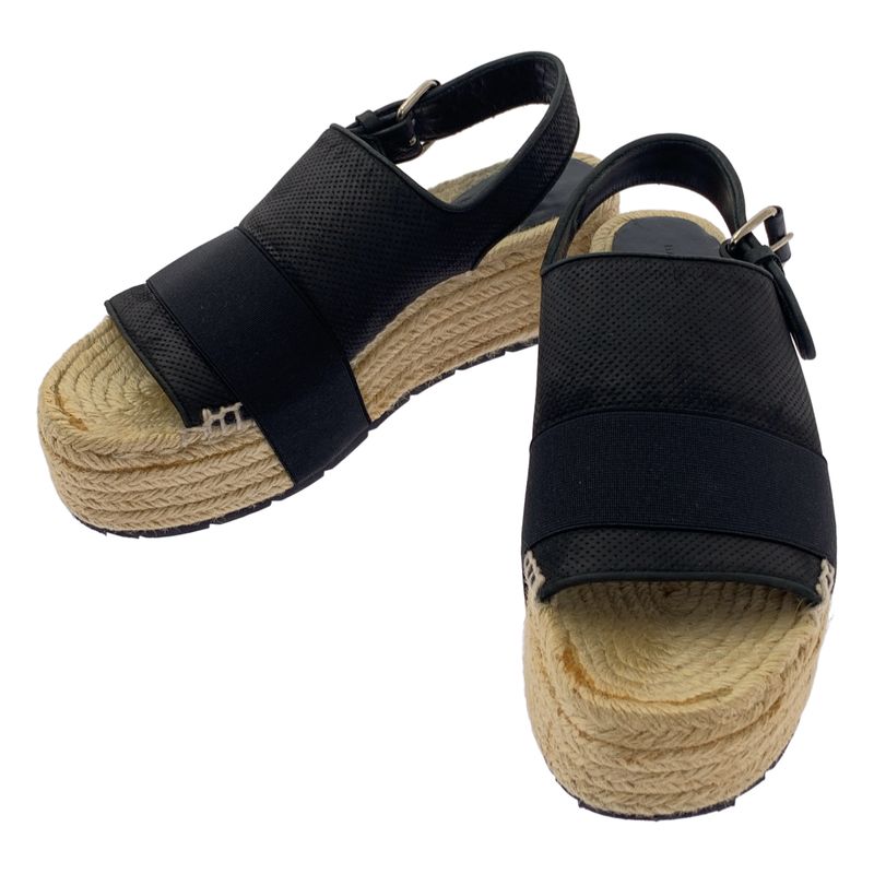 Balenciaga Leather Suring Back Espadrille Wedge Sole Sandals - 37 - Black -