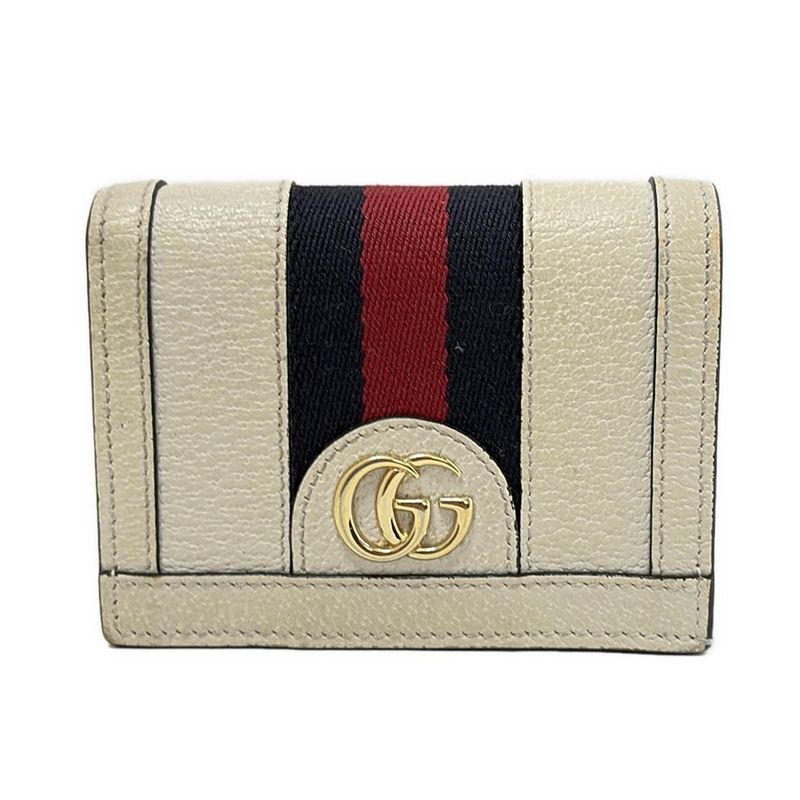 Gucci Bifold Wallet Ophidia 523155 Ivory And Navy And Red Leather